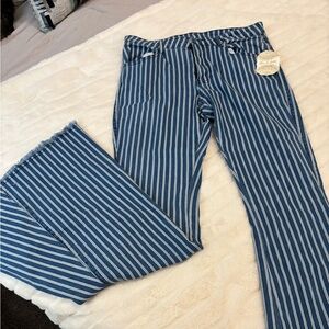 Altar'd State Blue and White Striped Flare Jeans